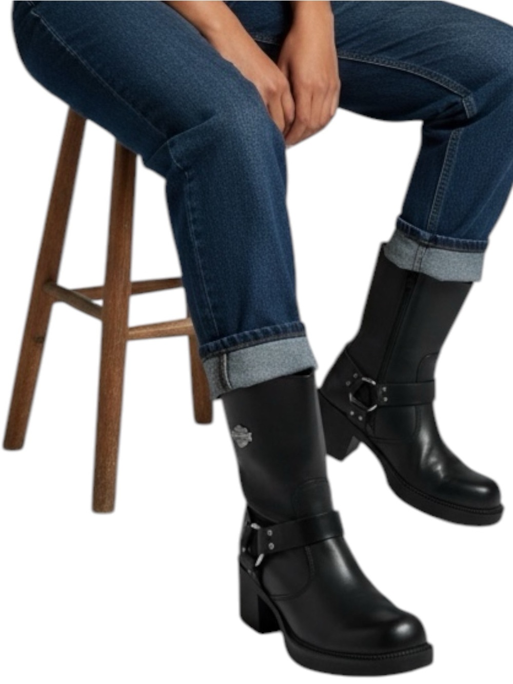 Harley-Davidson Black Leather Y2K Gypsy Block Heeled Motorcycle Grunge Boots - Picture 3 of 13
